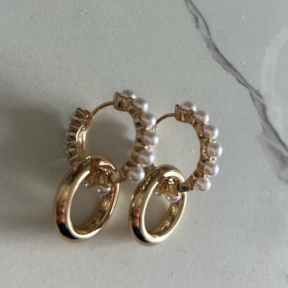 Pearl & Gold Double Hoop Earrings Sugarfix by Baublebar - Picture 3 of 4